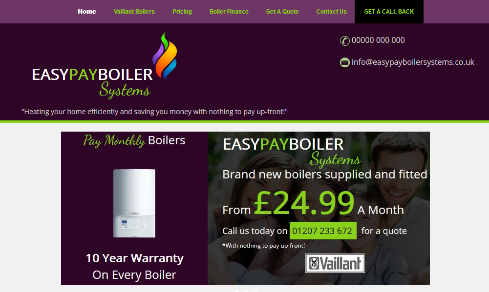 Easy Pay Boiler Systems a bespoke website built by Darlington Design